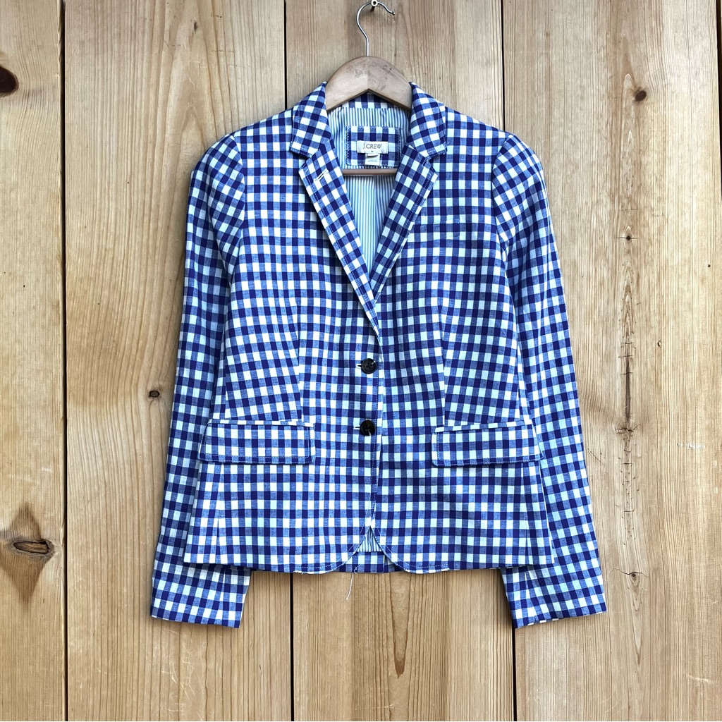 J. Crew Euc Blue Checkered Linen Blazer Sz 4